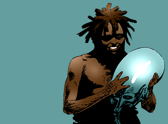 Neil Gaiman's The Sandman: IIllustration of a man holding a shiny helmet