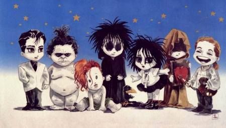 Neil Gaiman's The Sandman: Cartoon illustration of seven people in a row